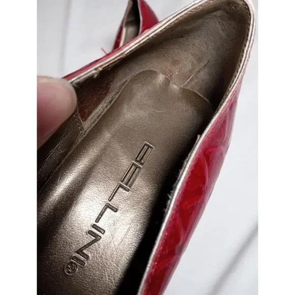BELLINI Size 6 Medium Leather Upper Red Embosses Pointed Toe‎ 3" Heels - Picture 11 of 11